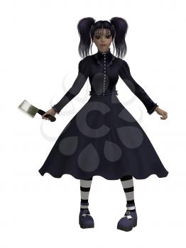 Goth girl with an axe wearing a black dress