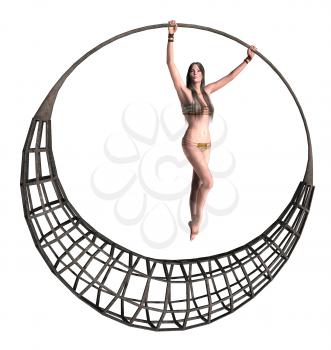 Royalty Free Clipart Image of a Woman in a Metallic Circle