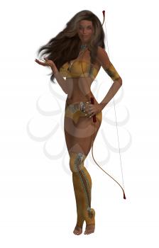Royalty Free Clipart Image of a Woman With a Bow and Arrow