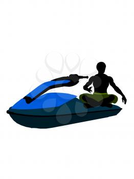 Royalty Free Clipart Image of a Man and a Jet-Ski
