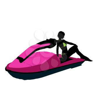 Royalty Free Clipart Image of a Woman and a Jet-Ski