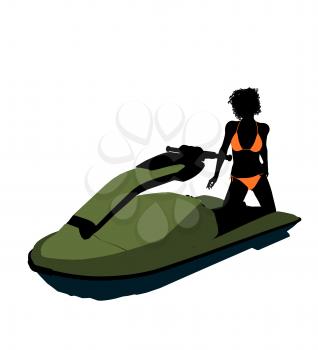 Royalty Free Clipart Image of a Woman and a Jet-Ski