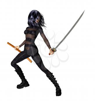Royalty Free Clipart Image of a Girl With a Sword