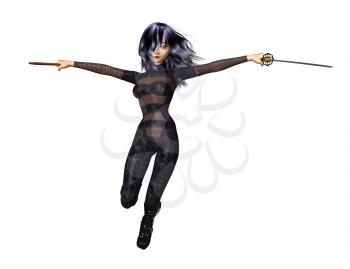 Royalty Free Clipart Image of a Girl With a Sword