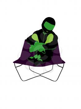 Royalty Free Clipart Image of a Motorcyclist in a Chair