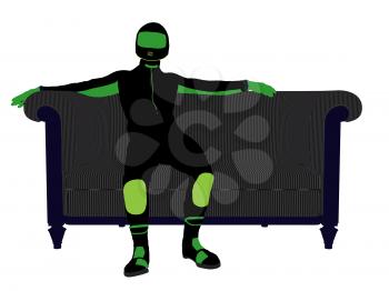 Royalty Free Clipart Image of a Motorcyclist on a Couch