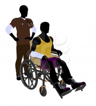 Royalty Free Clipart Image of a Nurse With a Patient in a Wheelchair