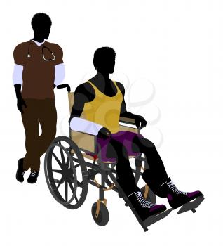 Royalty Free Clipart Image of a Nurse With a Patient in a Wheelchair