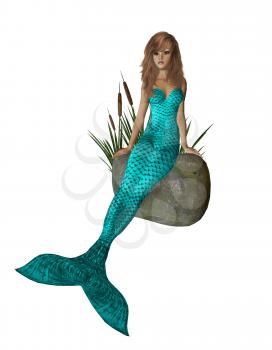 Royalty Free Clipart Image of a Mermaid on a Rock