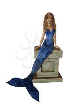 Royalty Free Clipart Image of a Mermaid on a Pedestal