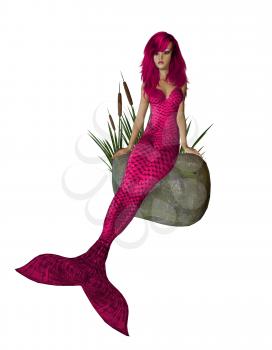 Royalty Free Clipart Image of a Mermaid on a Rock