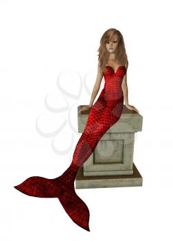 Royalty Free Clipart Image of a Mermaid on a Pedestal