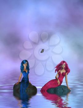 Royalty Free Clipart Image of Mermaids