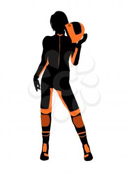 Royalty Free Clipart Image of a Woman in a Motorcycle Suit