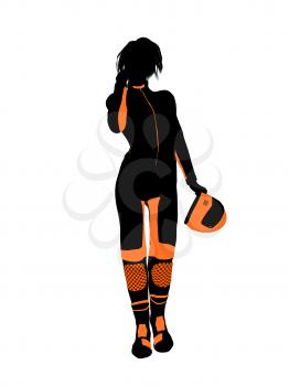 Royalty Free Clipart Image of a Woman in a Motorcycle Suit