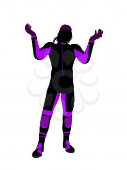 Royalty Free Clipart Image of a Man in a Motorcycle Suit