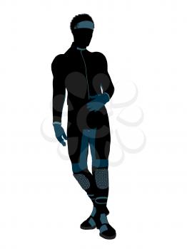 Royalty Free Clipart Image of a Man in a Motorcycle Suit