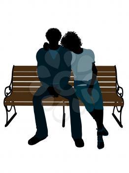 Royalty Free Clipart Image of a Romantic Couple on a Park Bench