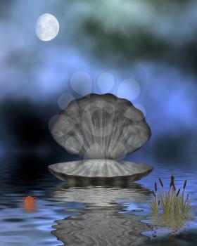 Royalty Free Clipart Image of an Oyster Shell on Water
