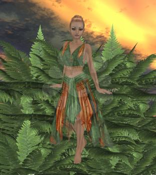 Royalty Free Clipart Image of a Fairy in a Forest