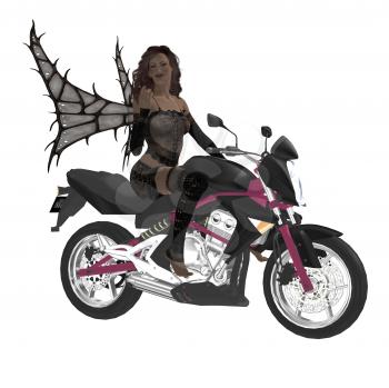 Royalty Free Clipart Image of a Fairy Riding a Motorcycle