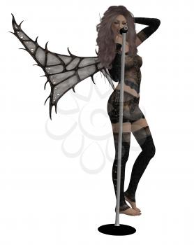 Royalty Free Clipart Image of a Fairy at a Microphone