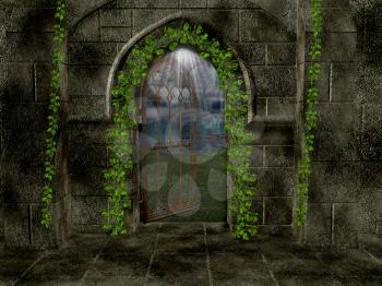 Royalty Free Clipart Image of the Walls of a Sanctuary