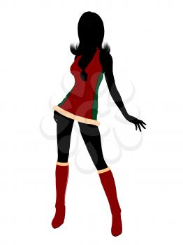 Royalty Free Clipart Image of a Silhouette in a Sexy Santa Suit