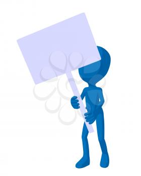 Royalty Free Clipart Image of a Blue Man Holding a Sign
