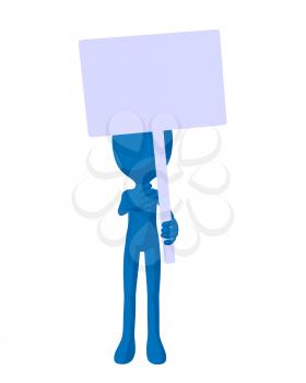 Royalty Free Clipart Image of a Blue Man Holding a Sign