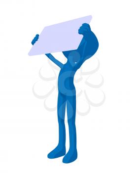 Royalty Free Clipart Image of a Blue Man Holding a Sign
