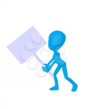 Royalty Free Clipart Image of a Blue Man With a Sign