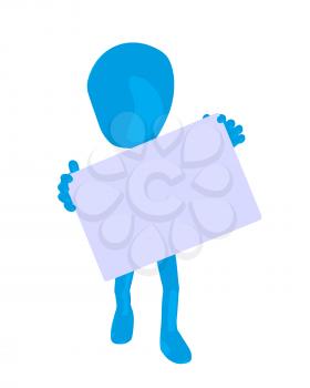 Royalty Free Clipart Image of a Blue Man With a Sign
