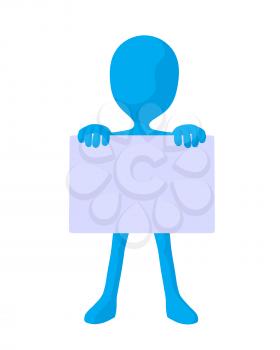 Royalty Free Clipart Image of a Blue Man With a Sign
