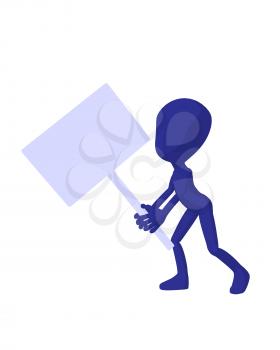 Royalty Free Clipart Image of a Dark Blue Guy With a Sign