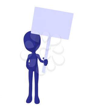 Royalty Free Clipart Image of a Dark Blue Guy With a Sign