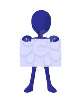 Royalty Free Clipart Image of a Dark Blue Guy With a Sign
