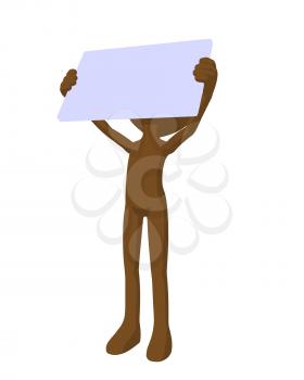 Royalty Free Clipart Image of a Brown Man With a Sign
