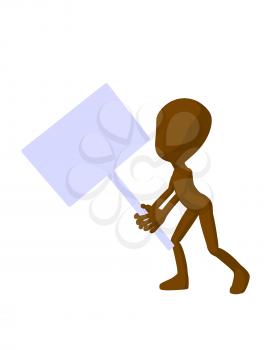 Royalty Free Clipart Image of a Brown Character With a Sign
