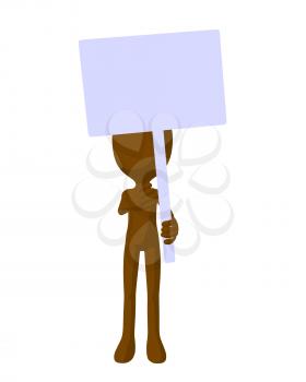 Royalty Free Clipart Image of a Brown Character With a Sign
