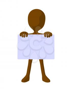 Royalty Free Clipart Image of a Brown Character With a Sign
