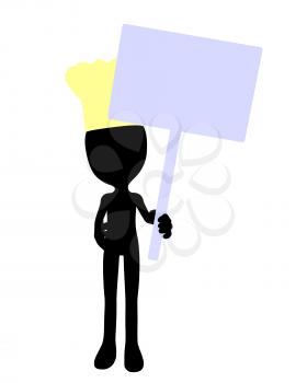 Royalty Free Clipart Image of a Silhouette Chef With a Sign
