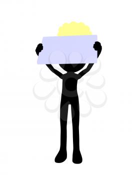 Royalty Free Clipart Image of a Silhouette Chef With a Sign

