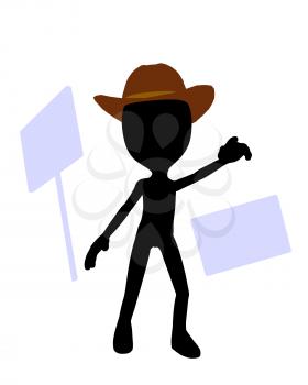 Royalty Free Clipart Image of a Silhouette Cowboy With a Sign
