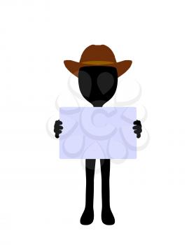 Royalty Free Clipart Image of a Silhouette Cowboy With a Sign
