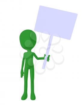 Royalty Free Clipart Image of a Green Silhouette Holding a Sign