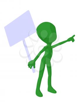 Royalty Free Clipart Image of a Green Silhouette Holding a Sign
