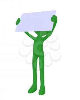 Royalty Free Clipart Image of a Green Silhouette Holding a Sign