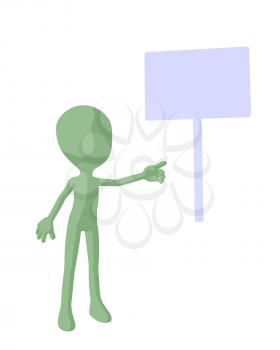 Royalty Free Clipart Image of a Green Silhouette With a Sign
