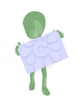 Royalty Free Clipart Image of a Green Silhouette With a Sign